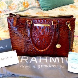 Brahmin Lincoln Work Satchel with Shoulder Strap in Pecan